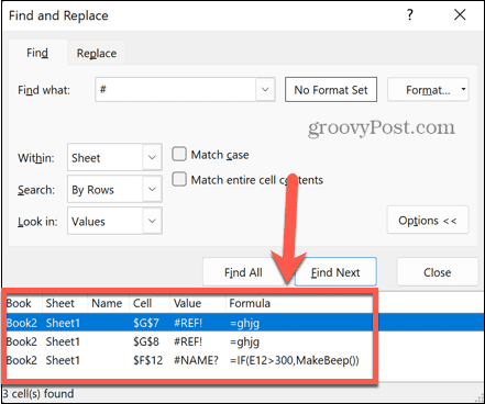 excel menemukan kesalahan