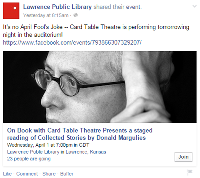 Posting Facebook Acara Perpustakaan Umum Lawrence