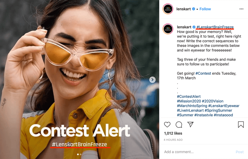 Contoh postingan kontes Instagram yang menyertakan hashtag bermerek dalam gambar dan caption