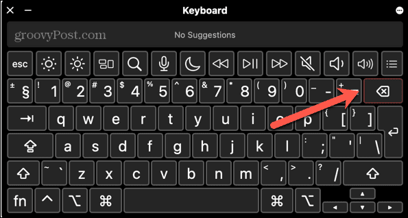 tombol hapus mac disorot pada keyboard virtual