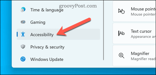 Buka menu aksesibilitas di Windows 11