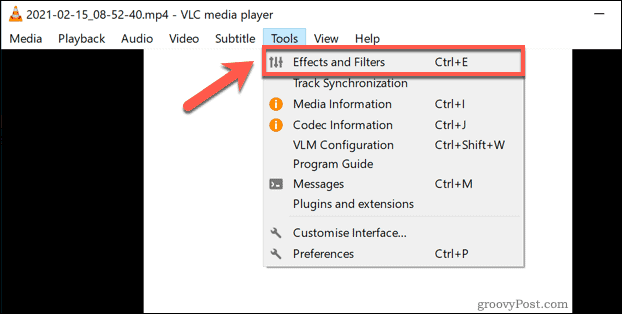 Mengakses menu Efek dan Filter VLC di Windows
