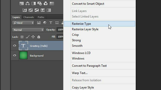 Cheat Photoshop Text Transformations Trik rasterize jenis lapisan panel panel Photoshop raster layer
