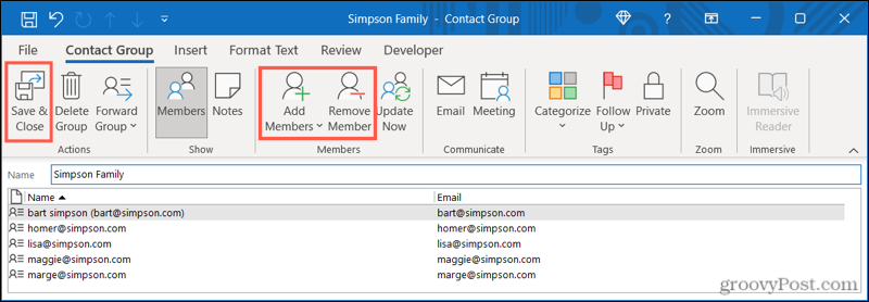 Mengedit grup kontak di Outlook