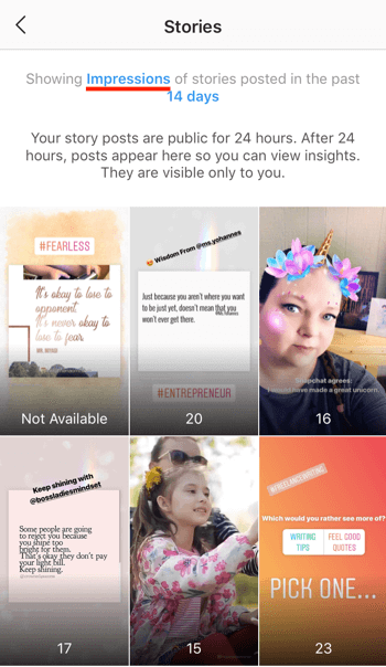 Lihat data ROI Instagram Stories, Langkah 4.