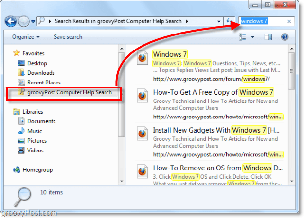 gunakan konektor pencarian untuk daftar favorit Anda untuk mencari lokasi yang jauh di dalam Windows 7 yang sebenarnya bukan bagian dari sistem Anda