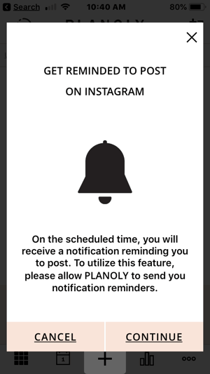 Aplikasi Planoly akan mengirimi Anda pengingat ketika sudah waktunya untuk memposting.