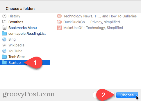 Pilih kotak dialog folder di Safari pada Mac