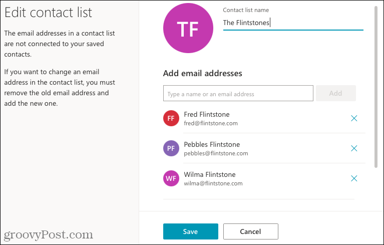 Mengedit daftar kontak di Outlook