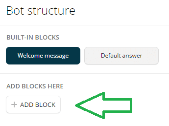 Klik + Tambahkan Blok untuk menambahkan blok baru di Chatfuel.