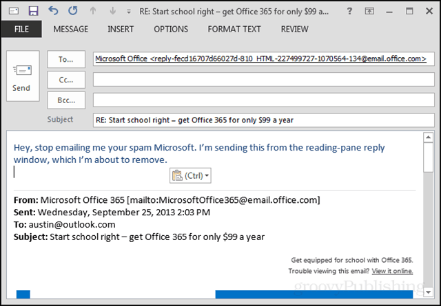 Outlook 2013 jendela penulisan baru