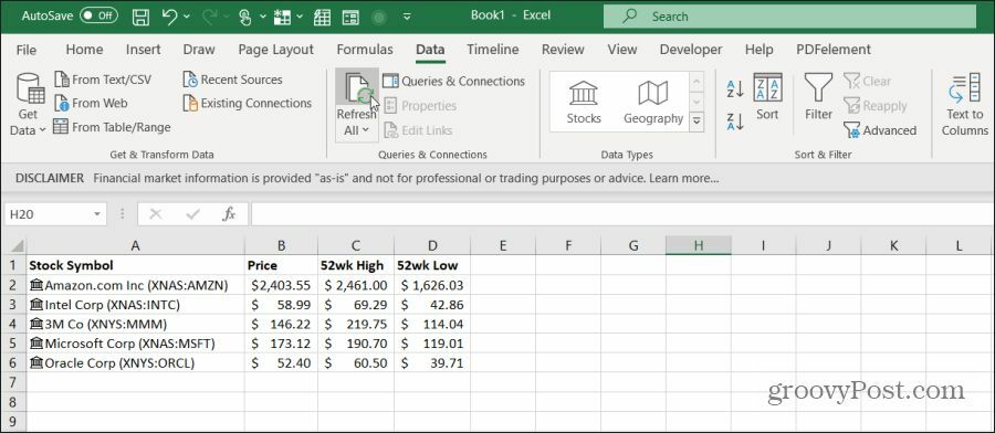 menyegarkan data stok di excel