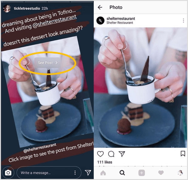 Ketuk kiriman Instagram yang telah dibagikan ulang, lalu ketuk tombol Lihat Kiriman untuk langsung membuka kiriman asli dari pengguna tersebut.