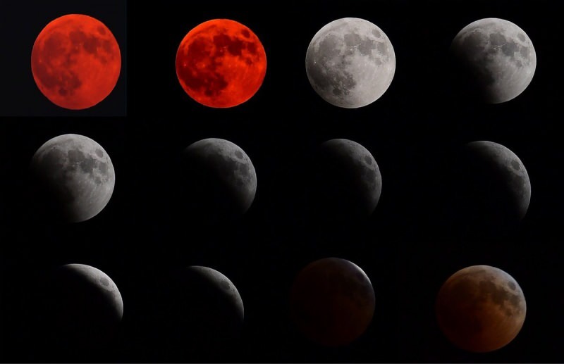 akan terlihat dalam berbagai warna selama fase gerhana bulan