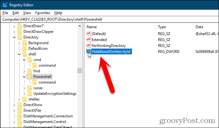 Ganti nama kunci ShowBasedOnVelocityId di Windows Registry Editor