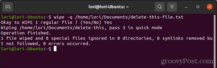 Hapus file dengan aman menggunakan wipe dengan Quick Mode di Linux