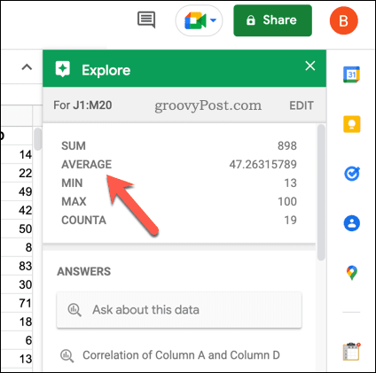 Tab Jelajahi di Google Spreadsheet