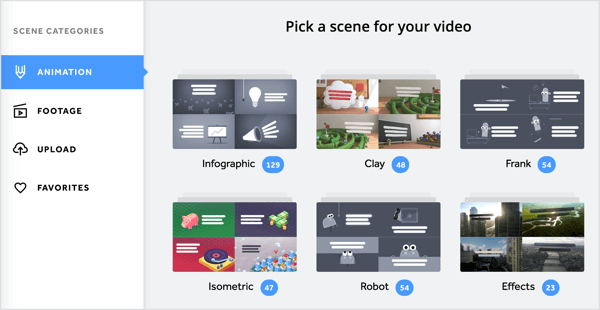 Anda dapat menambahkan berbagai animasi dan cuplikan video ke video Biteable Anda.