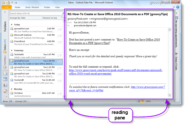 Cara Mengubah Lokasi Panel Baca Default Di Outlook 2010 Dan Membuat Email Lebih Mudah Dibaca