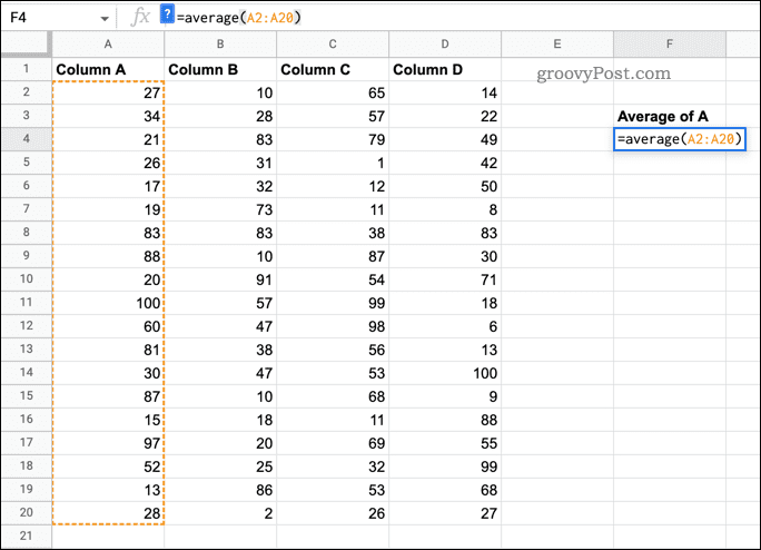 Fungsi RATA-RATA yang digunakan di Google Spreadsheet