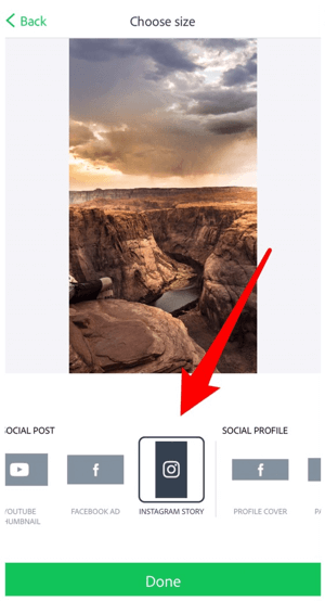 Pilih Instagram Story untuk ukuran gambar.