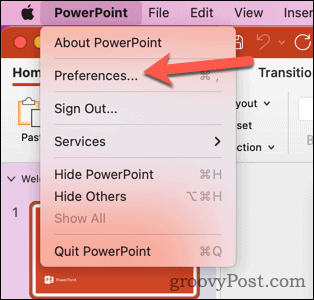 Buka preferensi Mac PowerPoint