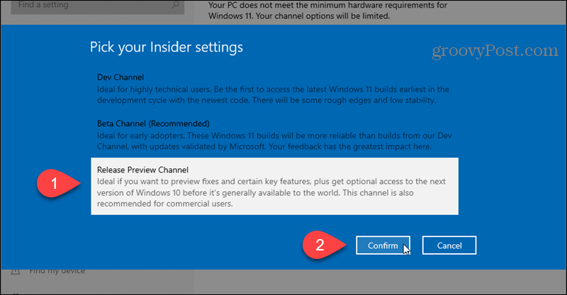 Pilih Saluran Pratinjau Rilis untuk Program Windows Insider