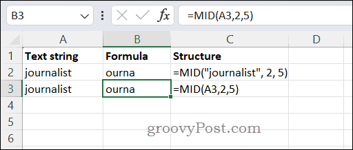 Menggunakan fungsi MID di Excel