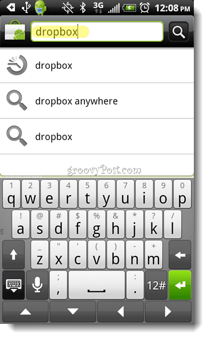 Aplikasi pencarian Android Dropbox