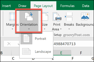 Opsi orientasi halaman Excel
