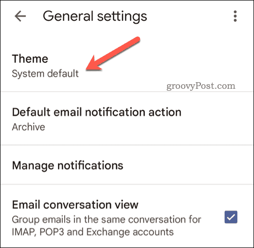 Pilih tema seluler Gmail