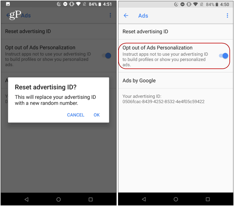 atur ulang ID iklan Android