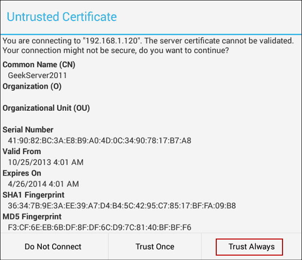 sertifikat tidak dipercaya