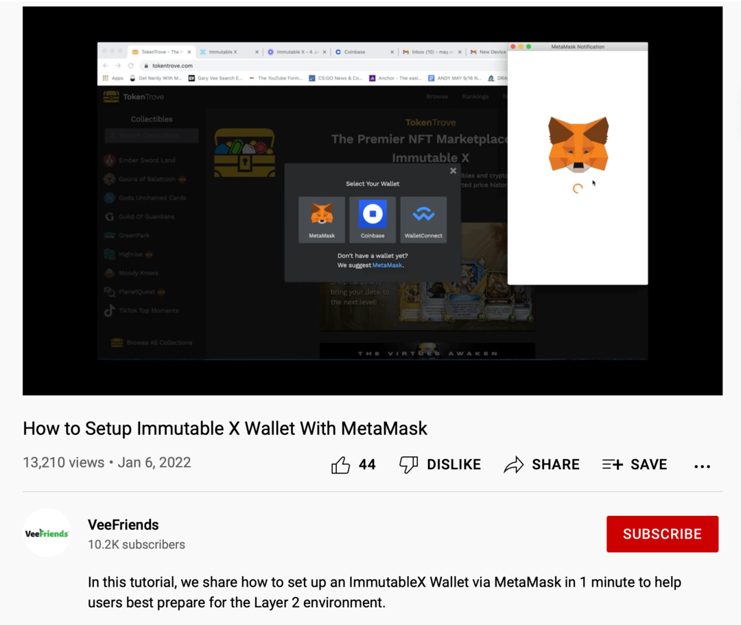 gambar video YouTube instruksional MetaMask di saluran VeeFriends