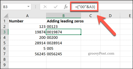 Menambahkan sejumlah nol di depan ke sel Excel