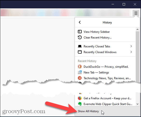 Pilih Tampilkan Semua Riwayat di Firefox