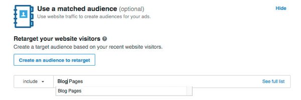 Pilih segmen pengunjung situs web yang ingin Anda targetkan di LinkedIn.