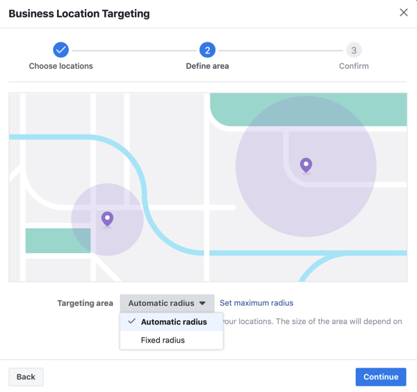 Tentukan lokasi Anda dengan radius otomatis untuk iklan Facebook Anda.