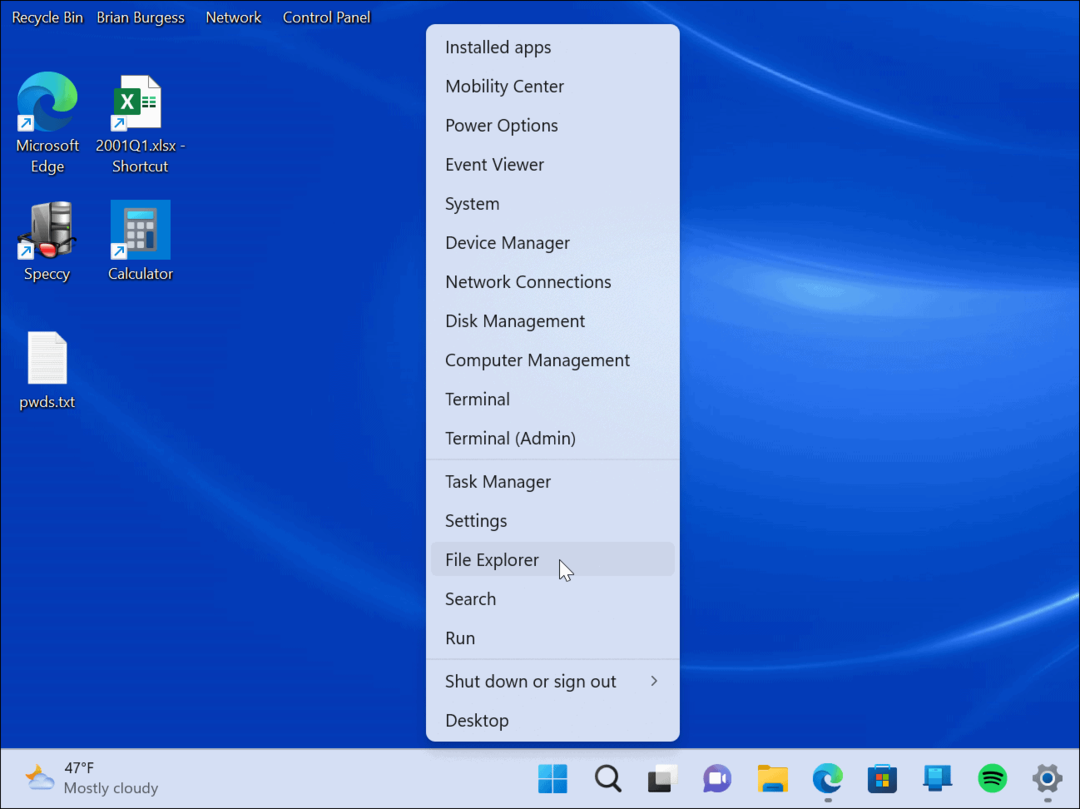Akses Menu Pengguna Daya di Windows 11