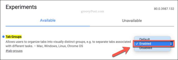 Mengaktifkan grup tab di Chrome