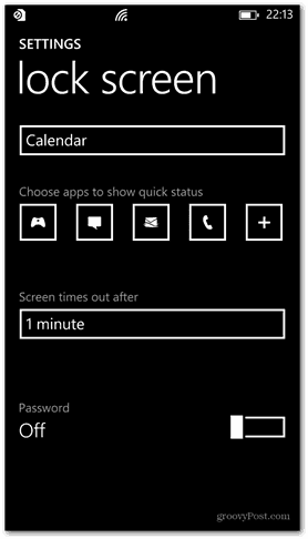 Windows Phone 8 menyesuaikan kata sandi layar kunci tidak aktif