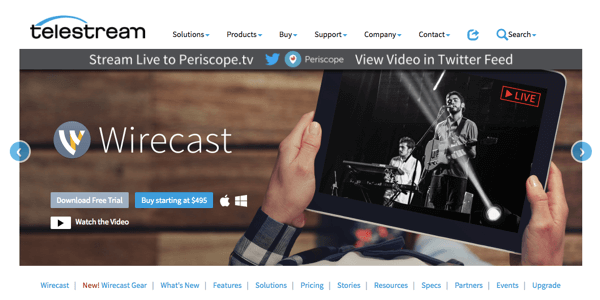Wirecast memungkinkan Anda menyiarkan ke Facebook Live, Periscope, dan YouTube.