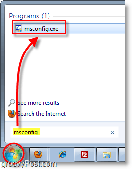 luncurkan msconfig.exe dari menu mulai di windows 7