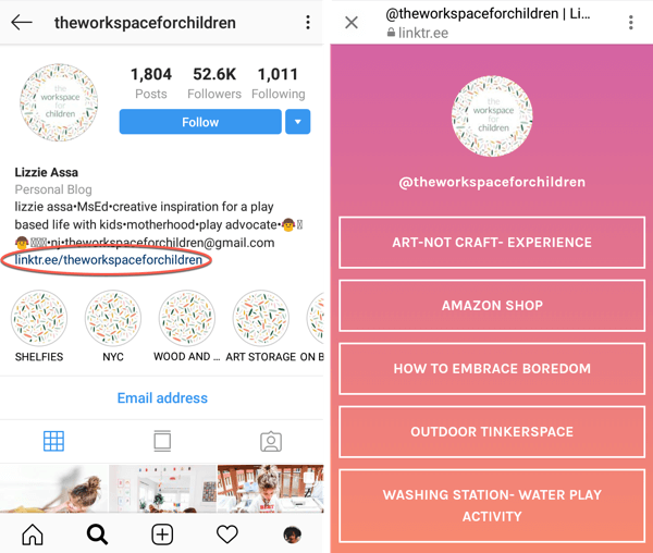 Cara menambah atau membagikan link ke Instagram, contoh 3.