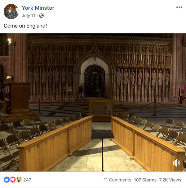 Contoh kiriman Facebook dengan tema topikal dari York Minster.