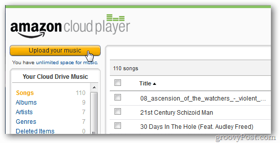Amazon Cloud Player Unggah Musik Anda