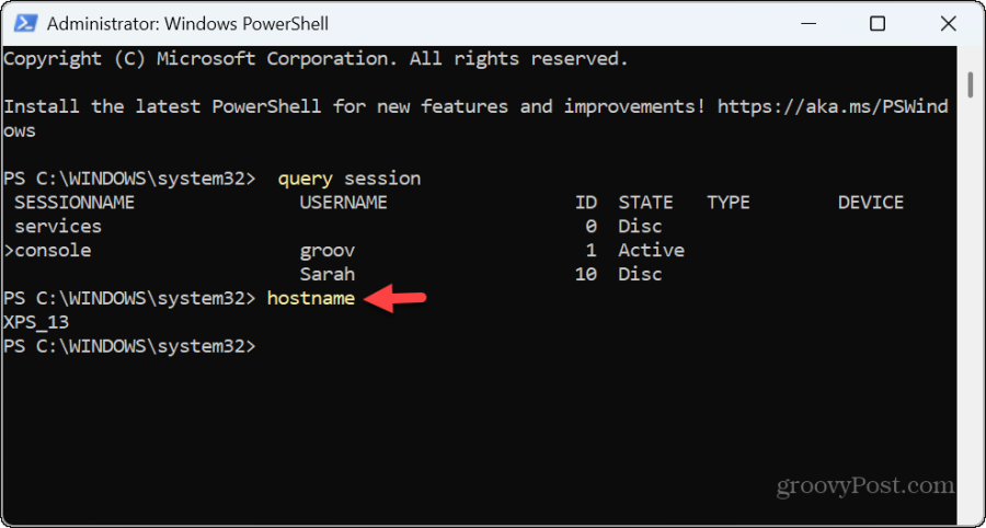 menanyakan nama host PowerShell