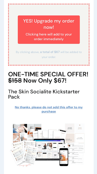 contoh penawaran upsell penjualan instagram sebesar $ 67 untuk paket kickstarter mereka