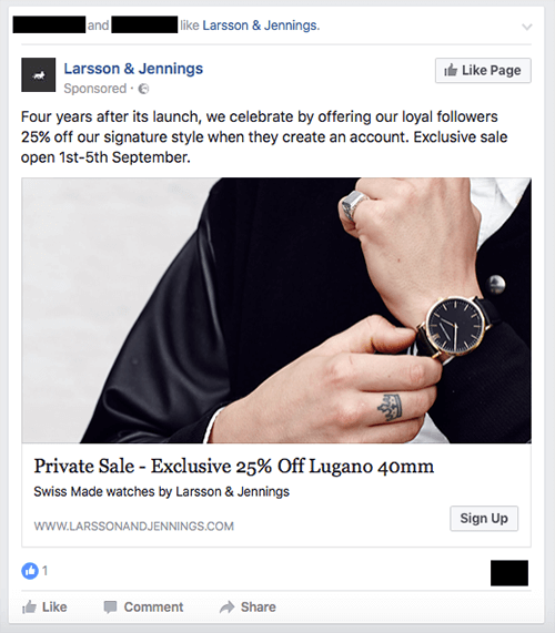 Iklan untuk penjualan eksklusif dari merek jam tangan Larsson & Jennings.