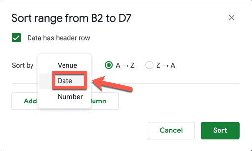 Menyortir data berdasarkan kolom di Google Spreadsheet